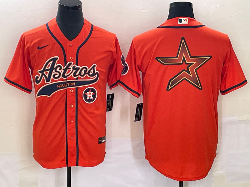 Men's Houston Astros Orange Team Big Logo With Patch Cool Base Stitched Baseball Jersey